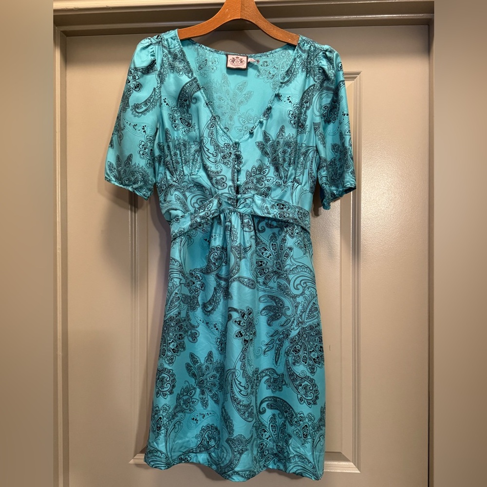 Juicy Couture Turquoise Paisley Silk Dress size 10 - Picture 2 of 14